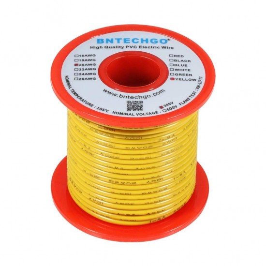 20 AWG Stranded Hook Up Wire- Yellow - 1 Meter