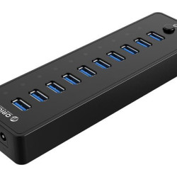 Powered USB Hub, 10 Ports 36W USB 3.0 Data Hub with 12V/3A Power Adapter for Computer