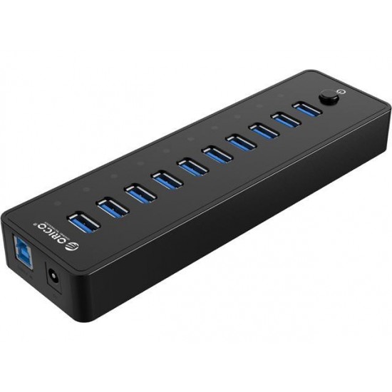 Powered USB Hub, 10 Ports 36W USB 3.0 Data Hub with 12V/3A Power Adapter for Computer