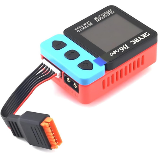 SKYRC B6Neo: Balance Lipo Battery Charger for 1S-6S Lipo/Li-Ion/LiHV, 1-15S NiMH/NiCd - DC 200W, PD 80W, Smart Battery Charger, Discharger and Storage (Blue-Red) TYPE C
