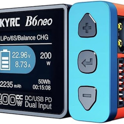 SKYRC B6Neo: Balance Lipo Battery Charger for 1S-6S Lipo/Li-Ion/LiHV, 1-15S NiMH/NiCd - DC 200W, PD 80W, Smart Battery Charger, Discharger and Storage (Blue-Red) TYPE C