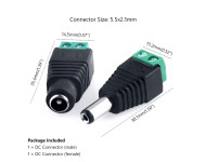 DC Power adapter - 2.1mm Jack/Plug to screw terminal block Male-Female Pair