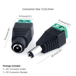 DC Power adapter - 2.1mm Jack/Plug to screw terminal block Male-Female Pair