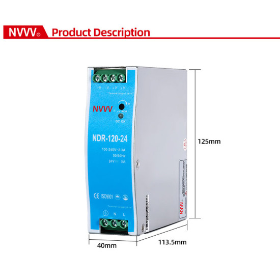 NDR 120W 24V Din Rail-Mounted switching power supply Features 24v 5A