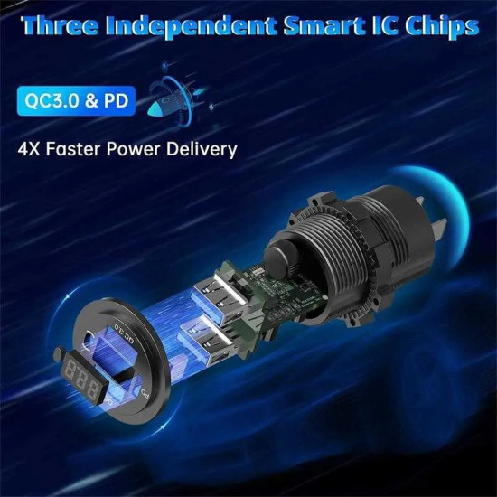 Triple Car Charger Socket USB Outlets PD & 18W QC3.0 with Button Switch Digital LED Voltmeter 12V/24V Triple Car Charger Socket USB Outlets PD & 18W QC3.0 with Button Switch Digital LED Voltmeter 12V/24V