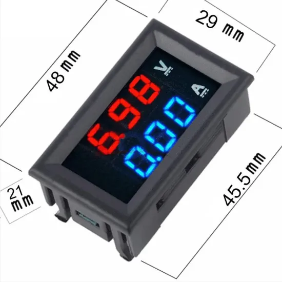Digital Voltmeter Ammeter Dual Display 10A, 0-100VDC Digital Voltmeter Ammeter Dual Display 10A, 0-100VDC