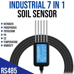 7-in-1 Soil NPK ( Nitrogen (N) Phosphorus (P), Potassium (K), Soil Moisture, Temperature, pH &amp; EC) Sensor MODBUS-RTU RS485. (IP68, 5-30V)