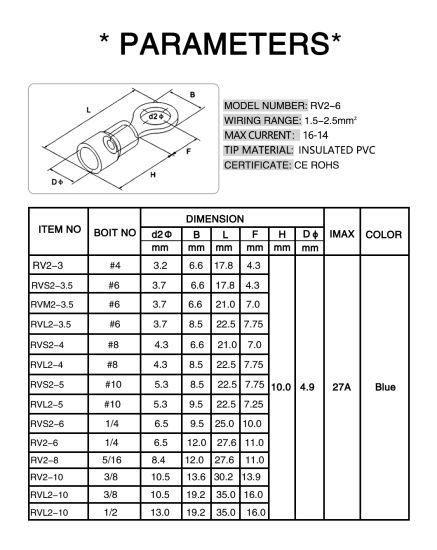 Insulated Ring Terminal RV2-6 16-14AWG